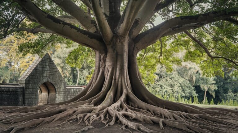 a large tree with many roots