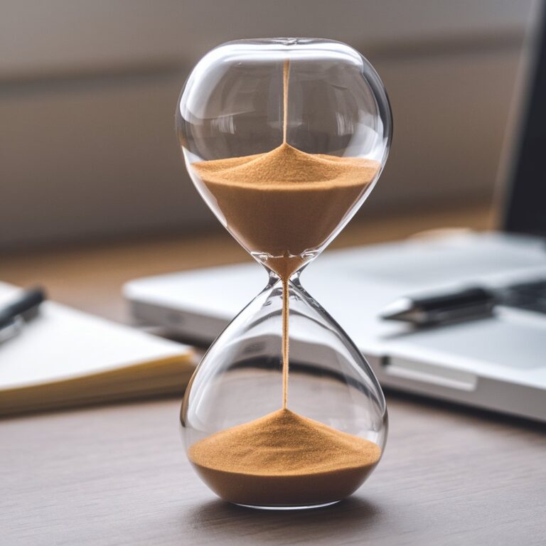 an hourglass on a desk