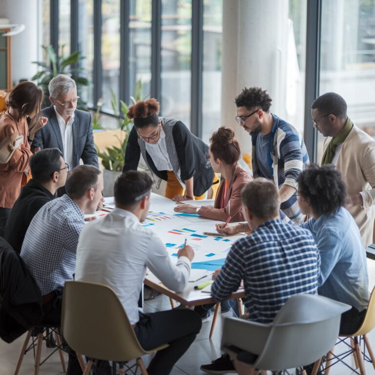 a group of people around a table